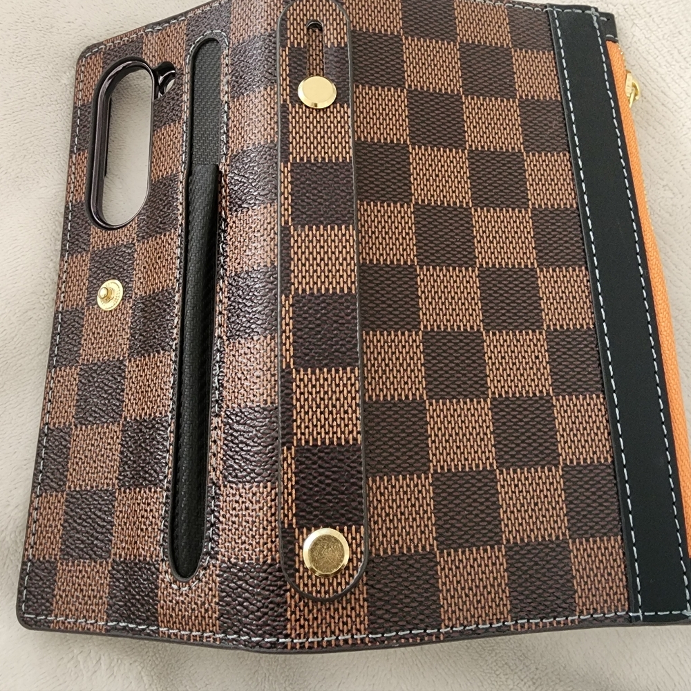 Designer Insp Brown Checkered SAMSUNG GALAXY Z Wallet Phone Case - Picture 5 of 5